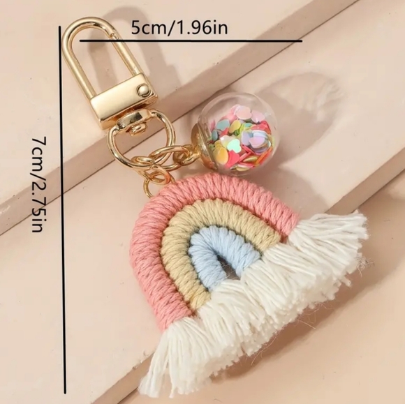 🌈 Rainbow Braided Hearts Boho Purse Handbag Key Fob Charm Bling Backpack - Picture 5 of 6